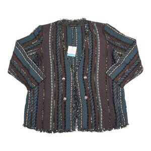 Ming Wang Textured Knit Button Jacket Womens Size 1X Boho Artsy Blazer Cardigan